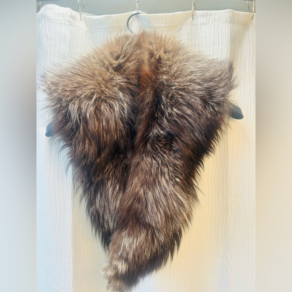 Vintage Silver Fox Fur Collar Stole Wrap Genuine Fox Tail Detachable Coat Collar